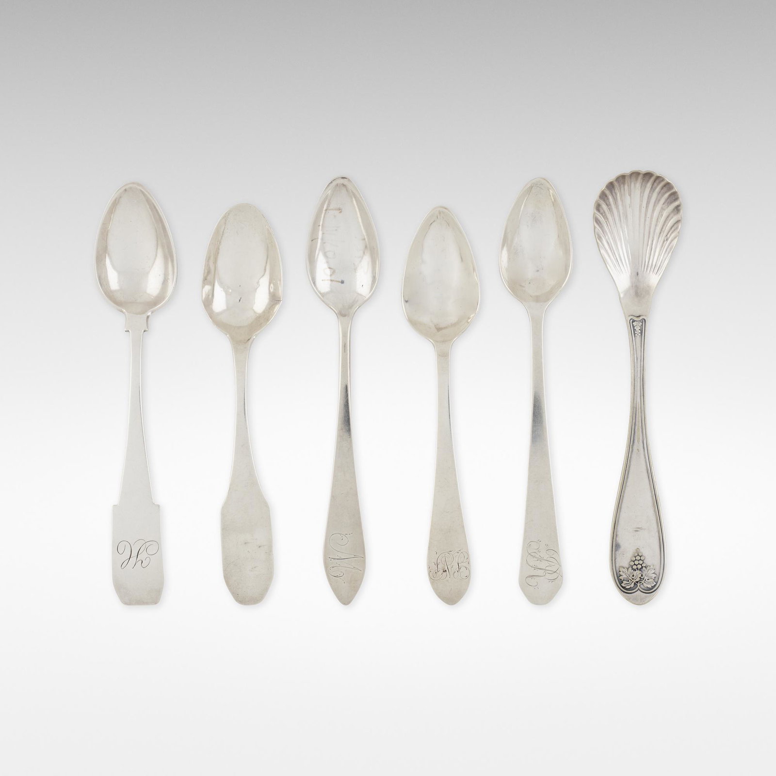 Early 19th Century, Large collection of Ohio spoons: Early 19th Century Large collection of Ohio spoons coin silver Lot includes rare examples by R. Best & Co., Samuel Best, William Gurley, Thomas Best, Samuel & Thomas Best, and Toledo Manufacturing Co.