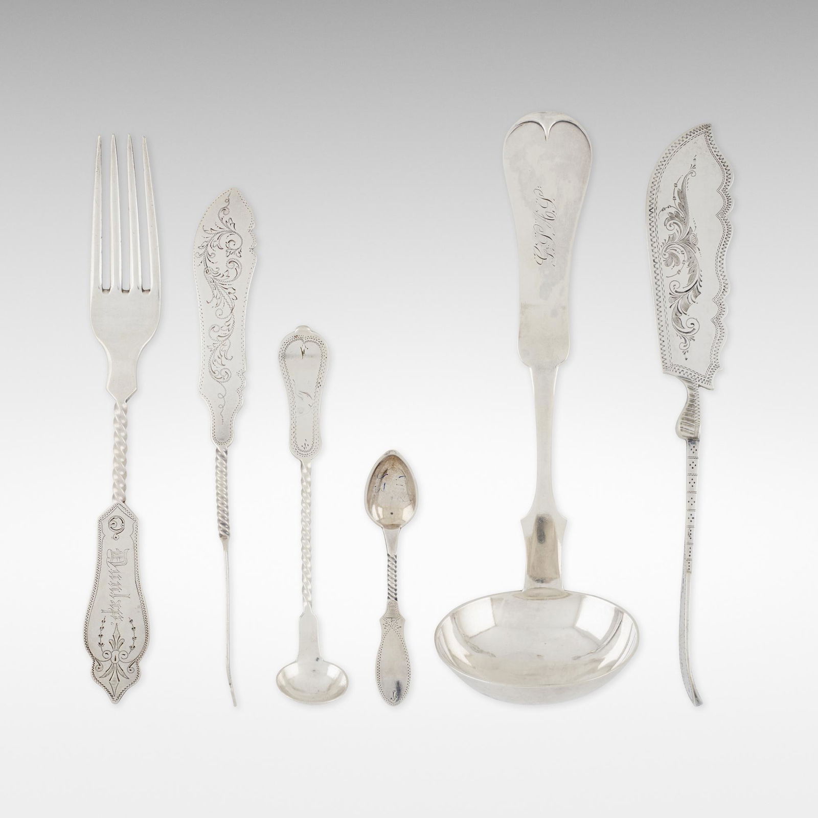 19th Century, Large collection of Ohio spoons: 19th Century Large collection of spoons of Ohio interest coin silver, sterling silver Approximately 80 pieces total. Fifty-one examples from Duhme & Co, Herman Duhme and Herman Duhme & Co. including a