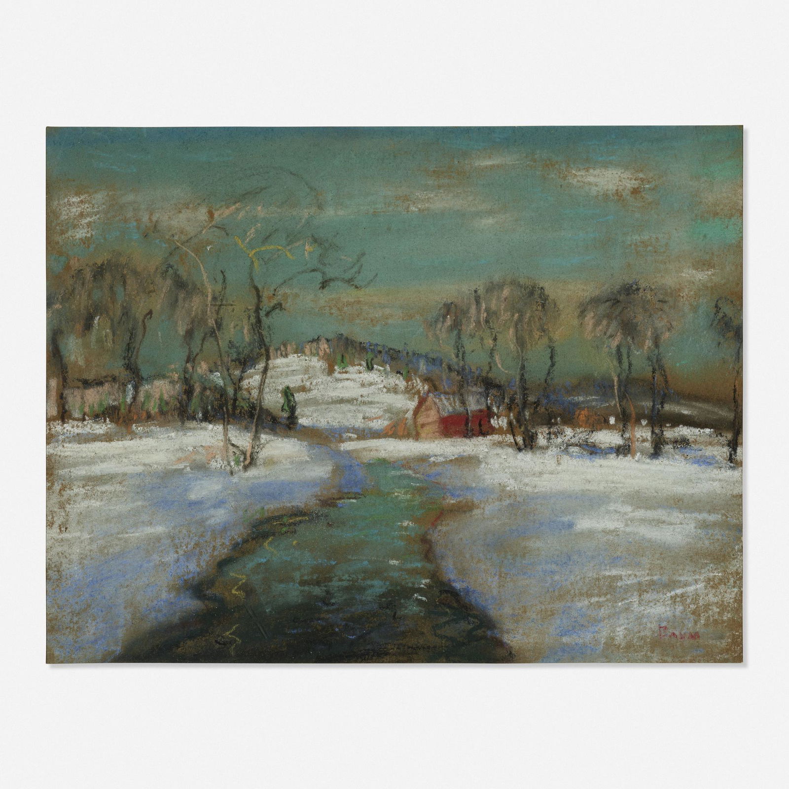 Walter Emerson Baum, Untitled: Walter Emerson Baum Untitled pastel on board7.75 h × 9.5 w in (20 × 24 cm) Signed to lower right 'Baum'.