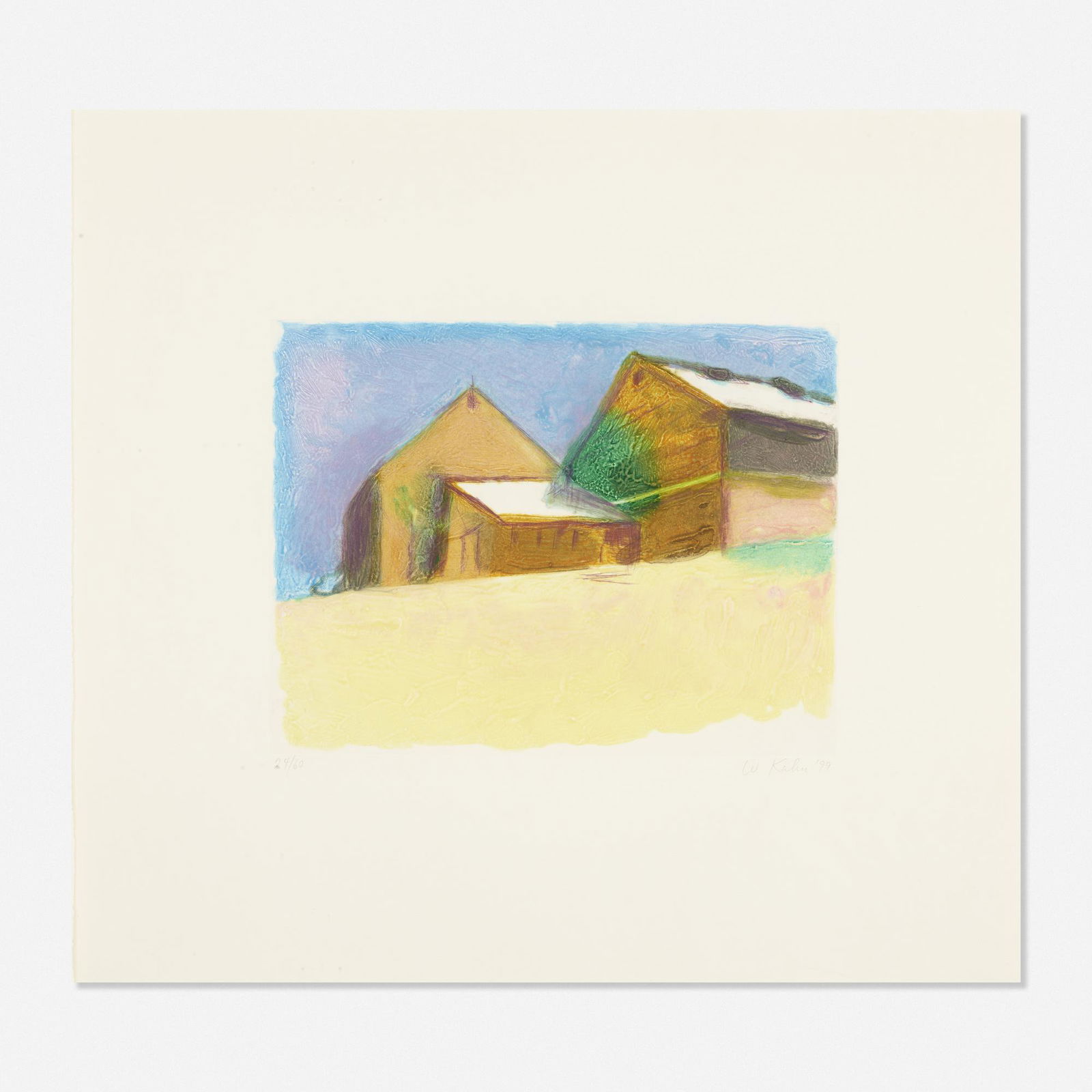 Wolf Kahn, Southampton Barn: Wolf Kahn Southampton Barn 1999carborundum print22 h × 24 w in (56 × 61 cm) Signed, dated and numbered to lower right '24/60 W. Kahn '99'. This work is number 24 from the edition of 6
