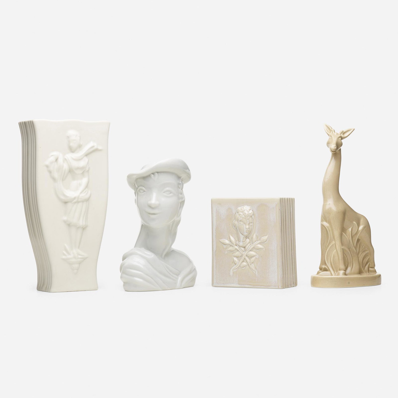 Vally Wieselthier, four works: Vally Wieselthier four works General Ceramics Co.Austria / USA, c. 1939glazed earthenware12 h × 6 w × 6 d in (30 × 15 × 15 cm) Stamped manufacturer's mark to undersi