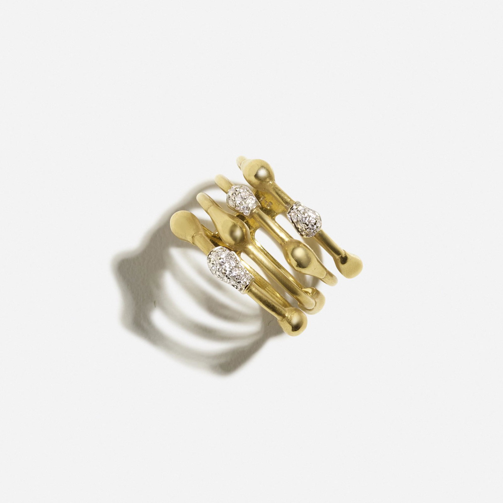 H. Stern, Diamond and gold drop ring: H. Stern Diamond and gold drop ring Of gold drops and pave-set round brilliant-cut diamonds 18k yellow and white gold With maker's mark for H. Stern Ring size 6 1/4 Sold to Benefit the