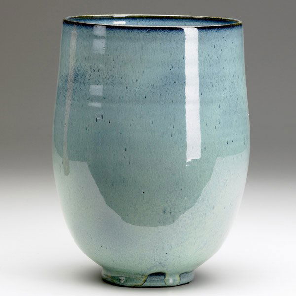 EDWIN AND MARY SCHEIER Ceramic Vase: EDWIN AND MARY SCHEIER Ceramic vase covered in blue speckled glaze. Signed Scheier. 9 1/4'' x 6 3/4''