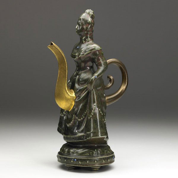 ADRIAN SAXE ''Untitled Mystery Ewer (Marie)'': ADRIAN SAXE Glazed porcelain sculptural teapot, ''Untitled Mystery Ewer (Marie),'' 1992. (Provenance: Garth Clark Gallery, NY.) Impressed signature and date. 11 1/2'' x 7 1/4''