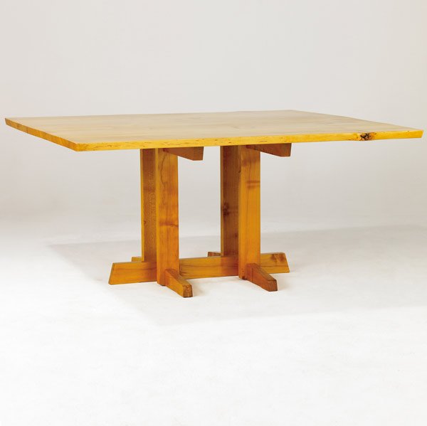 GEORGE NAKASHIMA Frenchman's Cove Dining Table: GEORGE NAKASHIMA Exceptional maple Frenchman's Cove dining table with free-edge top. (Provenance available.) Marked with client's name. 29'' x 60'' x 60''