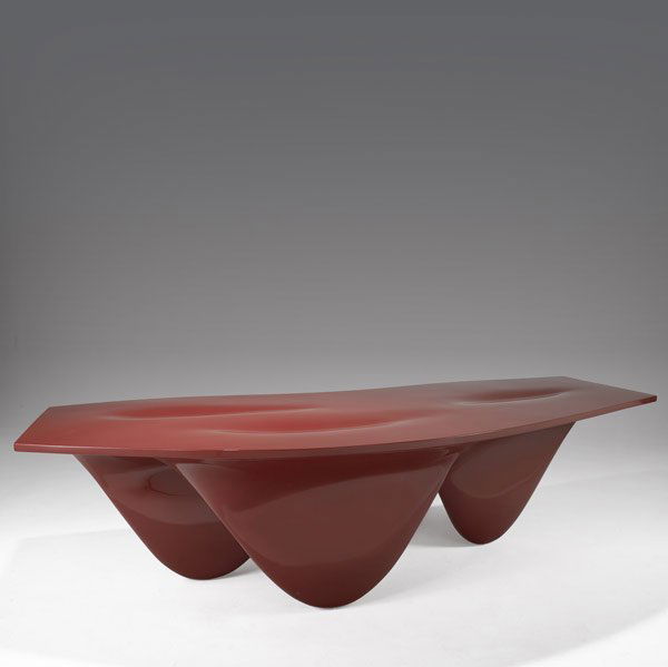 ZAHA HADID / ESTABLISHED & SONS (Red) Aqua Table: ZAHA HADID / ESTABLISHED & SONS Limited edition (RED) Aqua Table, large scale polyurethane gloss sculptural table, 2006. Embossed Designed by Zaha Hadid for Project (RED) 15/39 with Established & Sons
