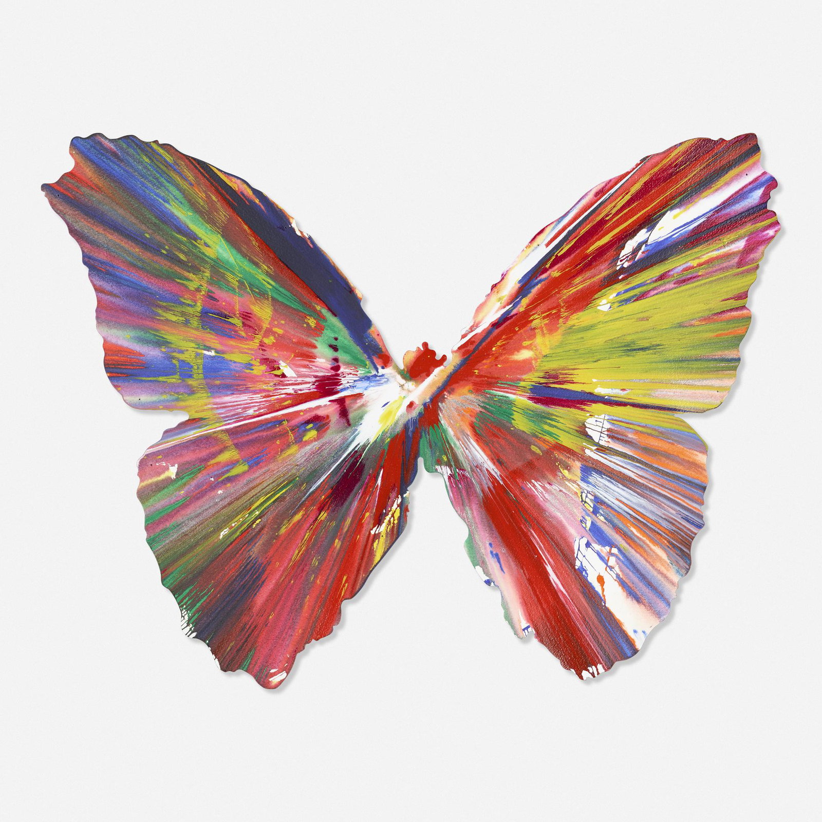 Damien Hirst, Butterfly Spin Painting: Damien Hirst Butterfly Spin Painting 2009 acrylic on paper 21 h × 26.75 w in (53 × 68 cm) Created with public collaboration at the Damien Hirst Spin Workshop to celebrate the opening of