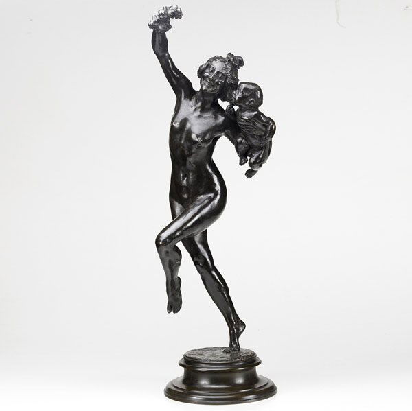 Frederick William MacMonnies (American, 1863-1937): Frederick William MacMonnies (American, 1863-1937) Bacchante and Infant Faun, 1894; Bronze; Signed and dated ''F. MacMonnies 1984'' with foundry mark ''JABOEUF & ROUARD / FOUNDEURS / A PARIS''; 34'' h