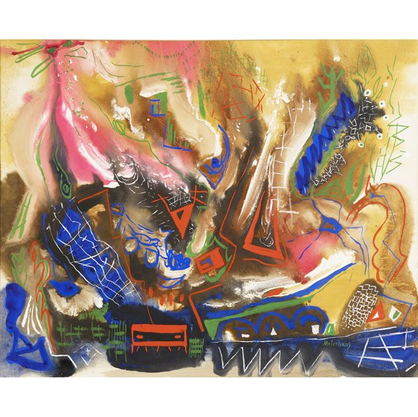 Joseph Meierhans (Swiss/American, 1890-1980) Two w: Joseph Meierhans (Swiss/American, 1890-1980) Two works of art: Untitled; Mixed media on paper (framed); Signed; 13'' x 20'' (sheet); Untitled; Mixed media on paper (framed); Signed; 16 1/8'' x 20 1/8'