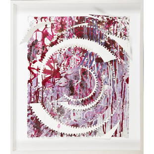 Tam Van Tran (American, b. 1966) Untitled, 2004;: Tam Van Tran (American, b. 1966) Untitled, 2004; Beet juice, pigment and staples on paper (framed); 17'' x 14'' (sheet); Provenance: Cohan and Leslie, New York (label on verso); Private Collection,