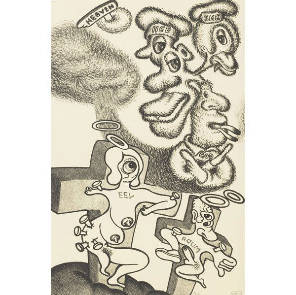 Peter Saul (American, b. 1934) Heaven, 1989; Lith: Peter Saul (American, b. 1934) Heaven, 1989; Lithograph; Signed and numbered 3/12; 21 1/2'' x 14 1/8'' (sheet); Provenance: Private Collection, San Francisco