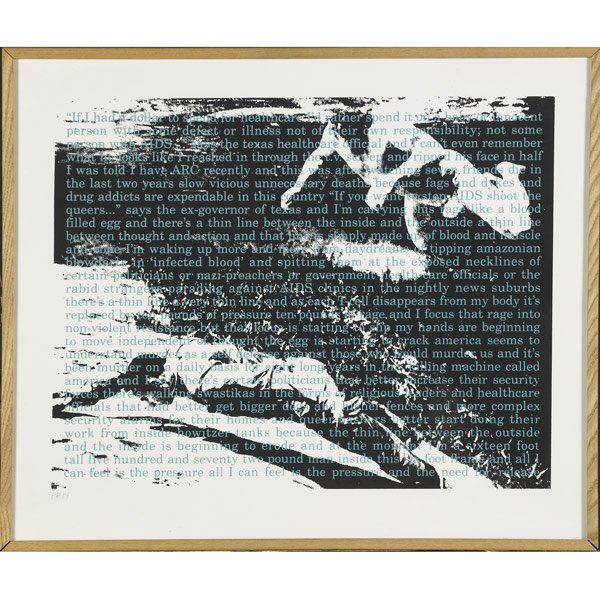 David Wojnarowicz (American, 1954-1992) Untitled: David Wojnarowicz (American, 1954-1992) Untitled for ACT UP, 1990; Screenprint in colors (diptych, framed separately); Signed, dated and numbered PP14; 22 3/4'' x 27'' (sight) each; Provenance: Privat