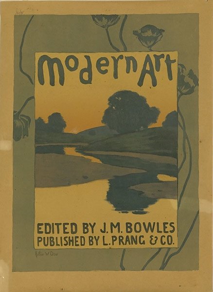 ARTHUR W. DOW Rare full size poster for Modern Art: ARTHUR W. DOW Rare full-size poster for the magazine ''Modern Art,'' July 1895. Edited by J.M. Bowles, published by L. Prang & Co. Three short tears, mostly to margin, some darkening of margin paper.