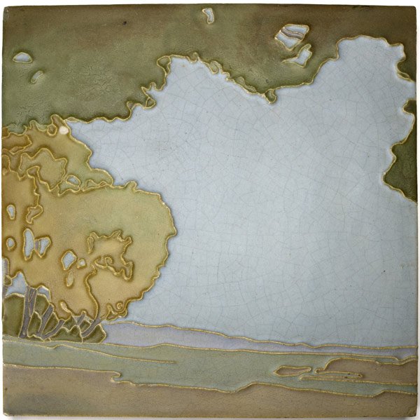ROOKWOOD FAIENCE Rare 18'' landscape tile