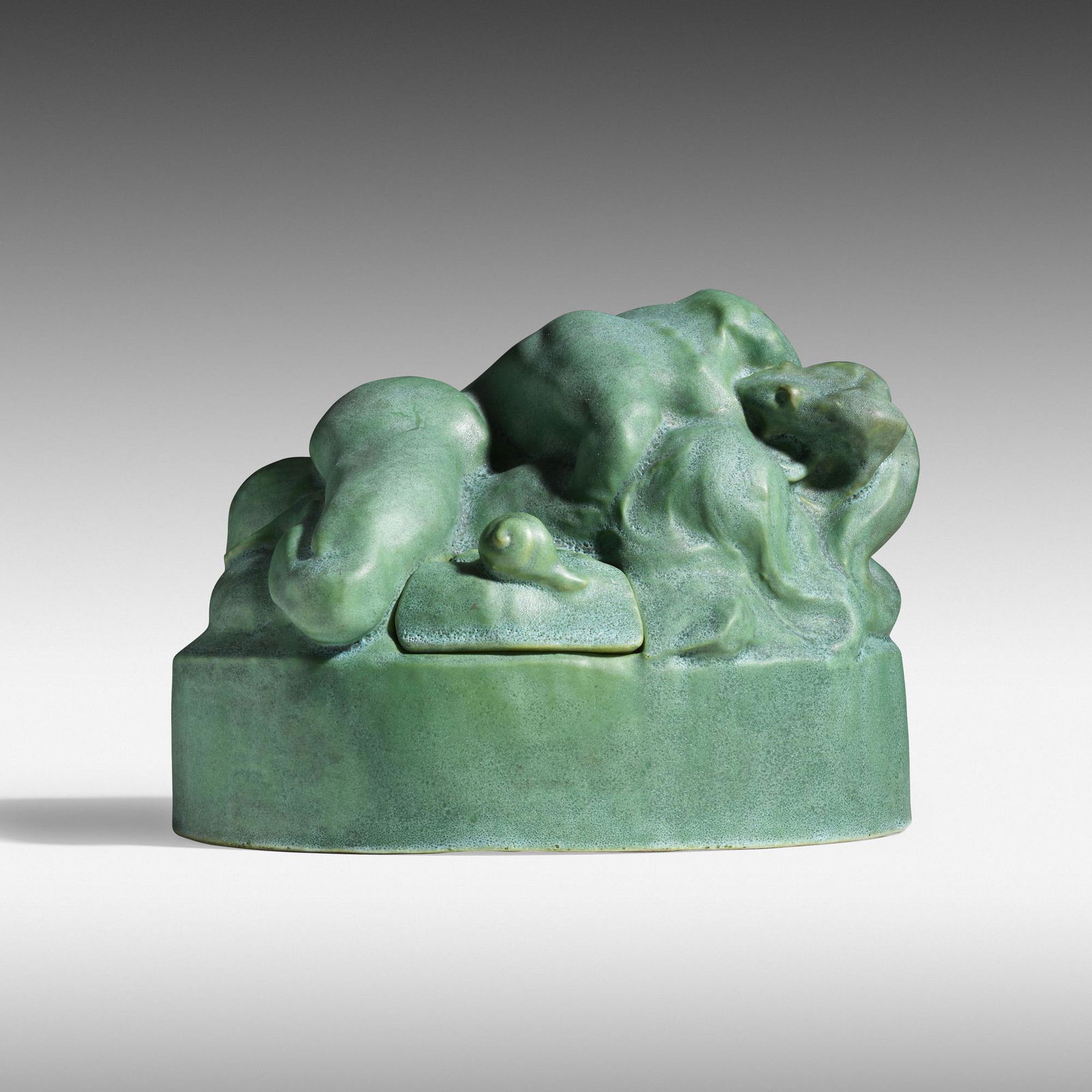 Jean-Désiré Ringel d'Illzach, Inkwell: Jean-Désiré Ringel d'Illzach Inkwell with figure and python France, 1900glazed stoneware6 h × 9 w × 9 d in (15 × 23 × 23 cm) Incised signature and date to verso 'Ringel D'