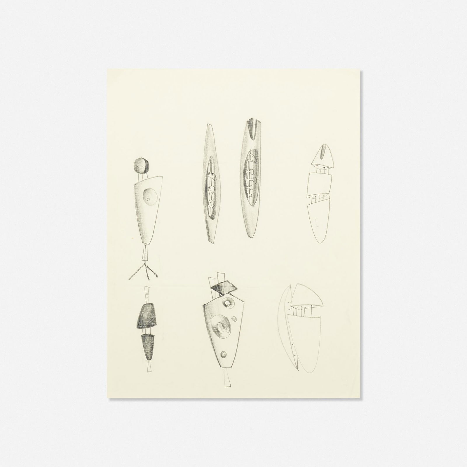 Harry Bertoia, Untitled (Jewelry Studies): Harry Bertoia Untitled (Jewelry Studies) USA, c. 1945pencil on rice paper10.75 h × 8 w in (27 × 20 cm) Sold with a certificate of authenticity issued by the Harry Bertoia Foundation.<