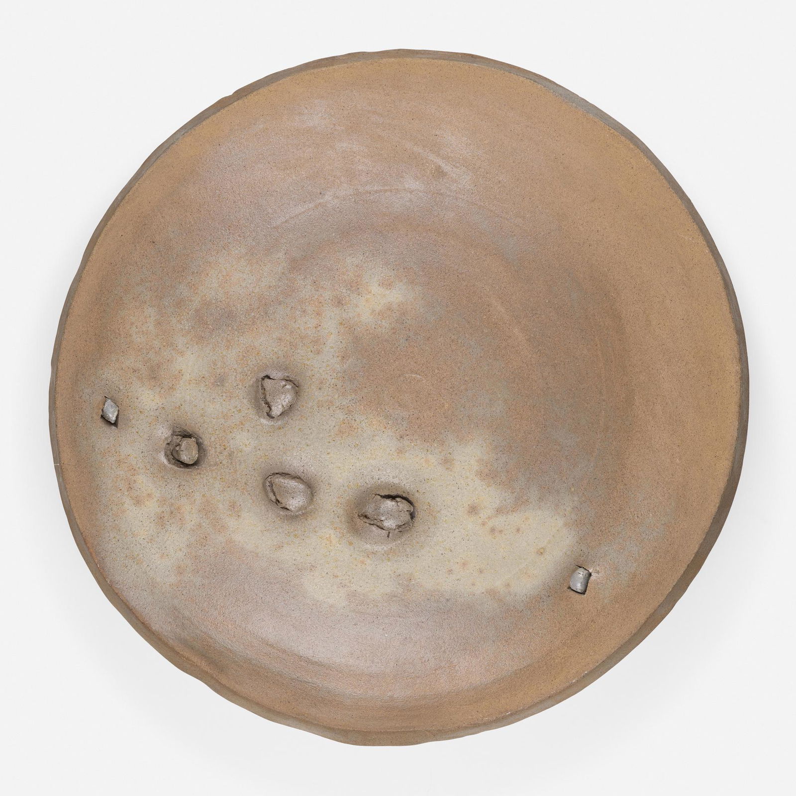 Peter Voulkos, Untitled (Plate): Peter Voulkos Untitled (Plate) USA, 1987glazed stoneware with porcelain pass-throughs4 d × 19.5 dia in (10 × 50 cm) Glazed signature and date to verso 'Voulkos 87 L.P.'.
