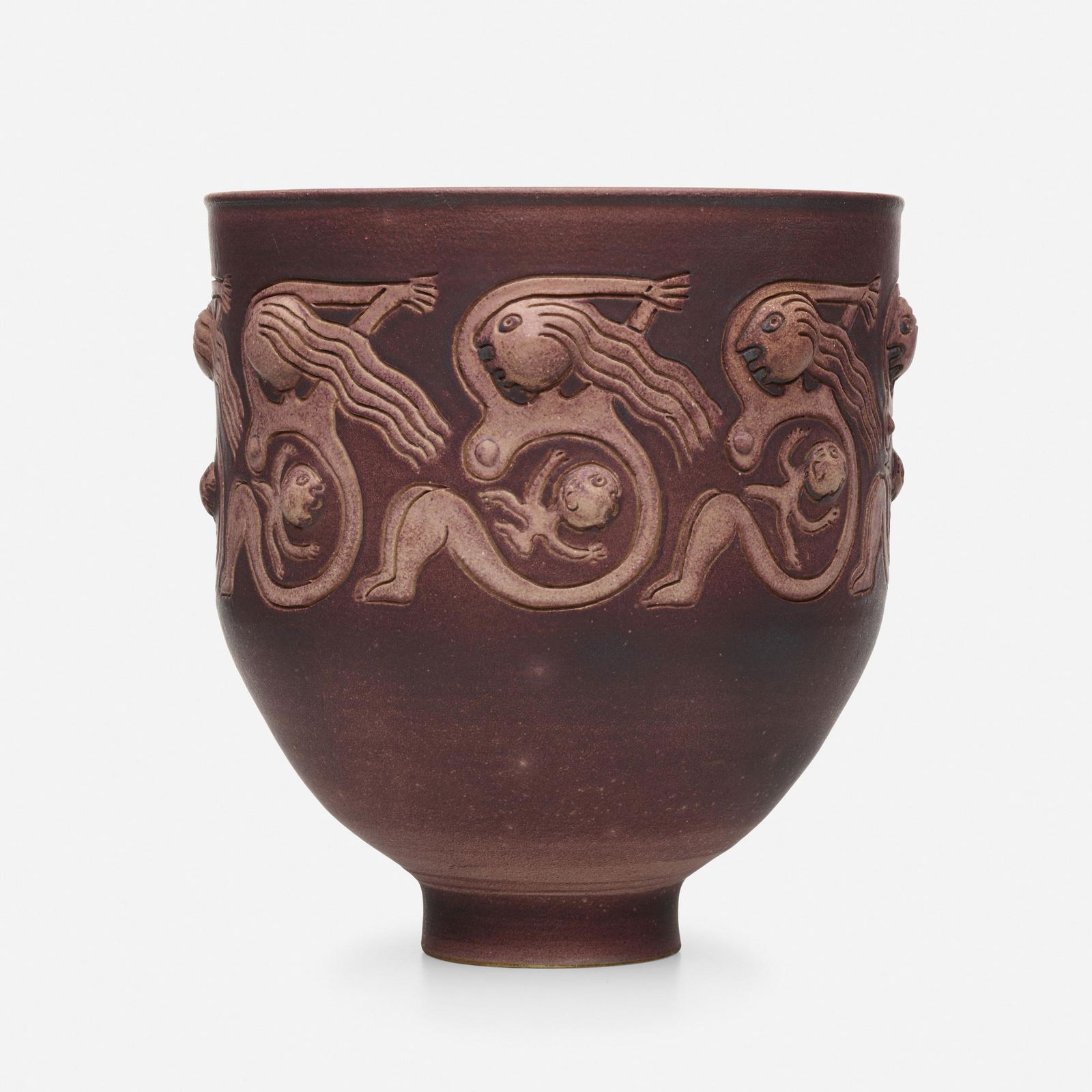 Edwin and Mary Scheier, Large vessel: Edwin and Mary Scheier Large vessel USA, 1992carved and glazed stoneware12.5 h × 12.5 dia in (32 × 32 cm) Incised signature and date to underside 'Scheier 92'. Thi