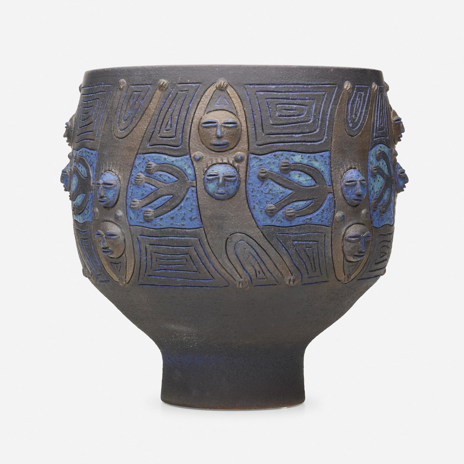 Edwin and Mary Scheier, Large chalice form: Edwin and Mary Scheier Large chalice form USA, 1986carved and glazed stoneware13.5 h × 15.5 dia in (34 × 39 cm) Incised signature and date to underside 'Scheier 86'.