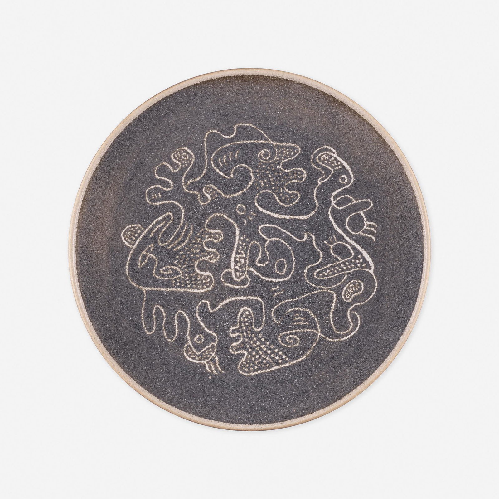 Edwin and Mary Scheier, Early low bowl: Edwin and Mary Scheier Early low bowl USA, c. 1955glazed stoneware2 d × 13 dia in (5 × 33 cm) Incised signature to underside 'Scheier'. This item will preview and