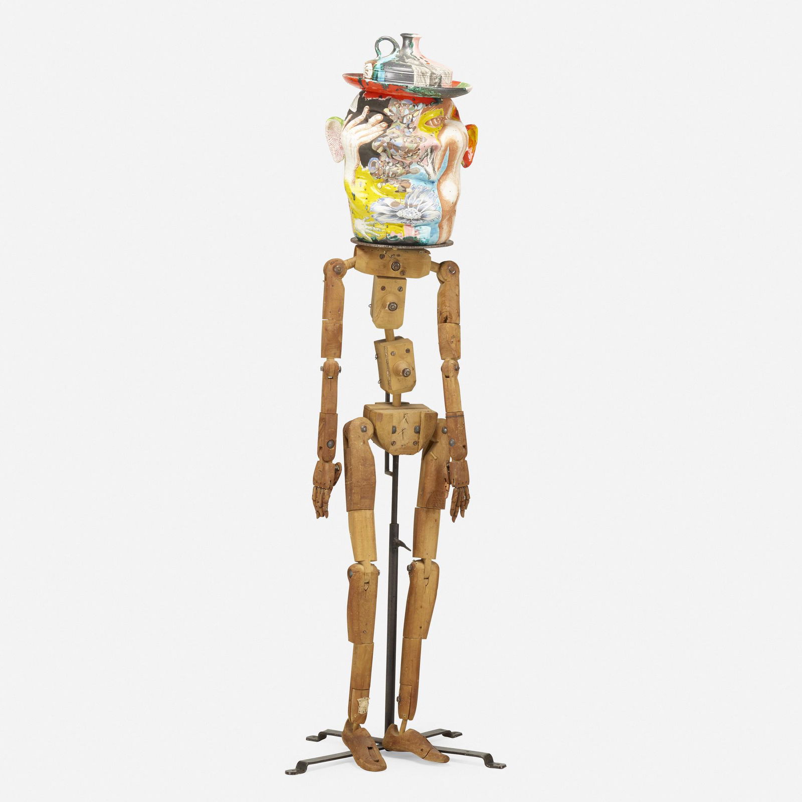 Michael Lucero, Jug Head from the New World series: Michael Lucero Jug Head from the New World series USA, 1997glazed and hand-painted earthenware, carved wood, enameled iron75 h × 25.5 w × 25.5 d in (190 × 65 × 65 cm) Glaz