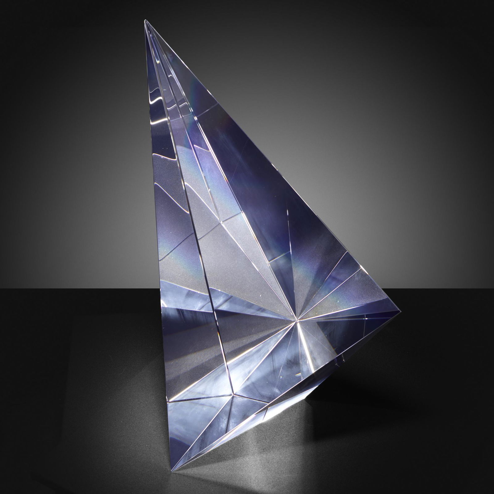 Christopher Ries, Prisma: Christopher Ries Prisma USA, 1987cut, ground, and polished optical crystal25.5 h × 14.5 w × 9.75 d in (65 × 37 × 25 cm) Etched signature and date '© Christopher Ries 6/87'