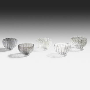 Tobias Mohl, Nest Collection (five parts): Tobias Mohl Nest Collection (five parts) 2005-06hand-blown glass Elements range in size from 3.5 h x 5.75 dia to 4.25 h x 6.25 dia inches. Etched signature and date to underside of three examples '