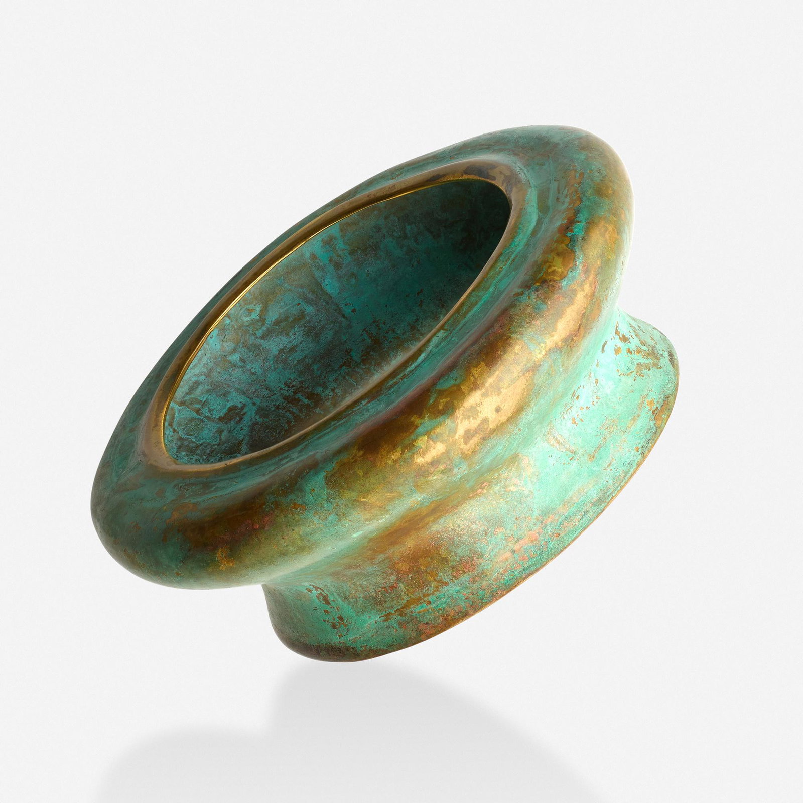 Robert Lee Morris, Oxidized brass bangle bracelet: Robert Lee Morris Oxidized brass bangle bracelet Of swelling form, c. 1983 Brass Signed Morris Inner circ. 8 ¼ ins; Gross weight 105.3 dwts