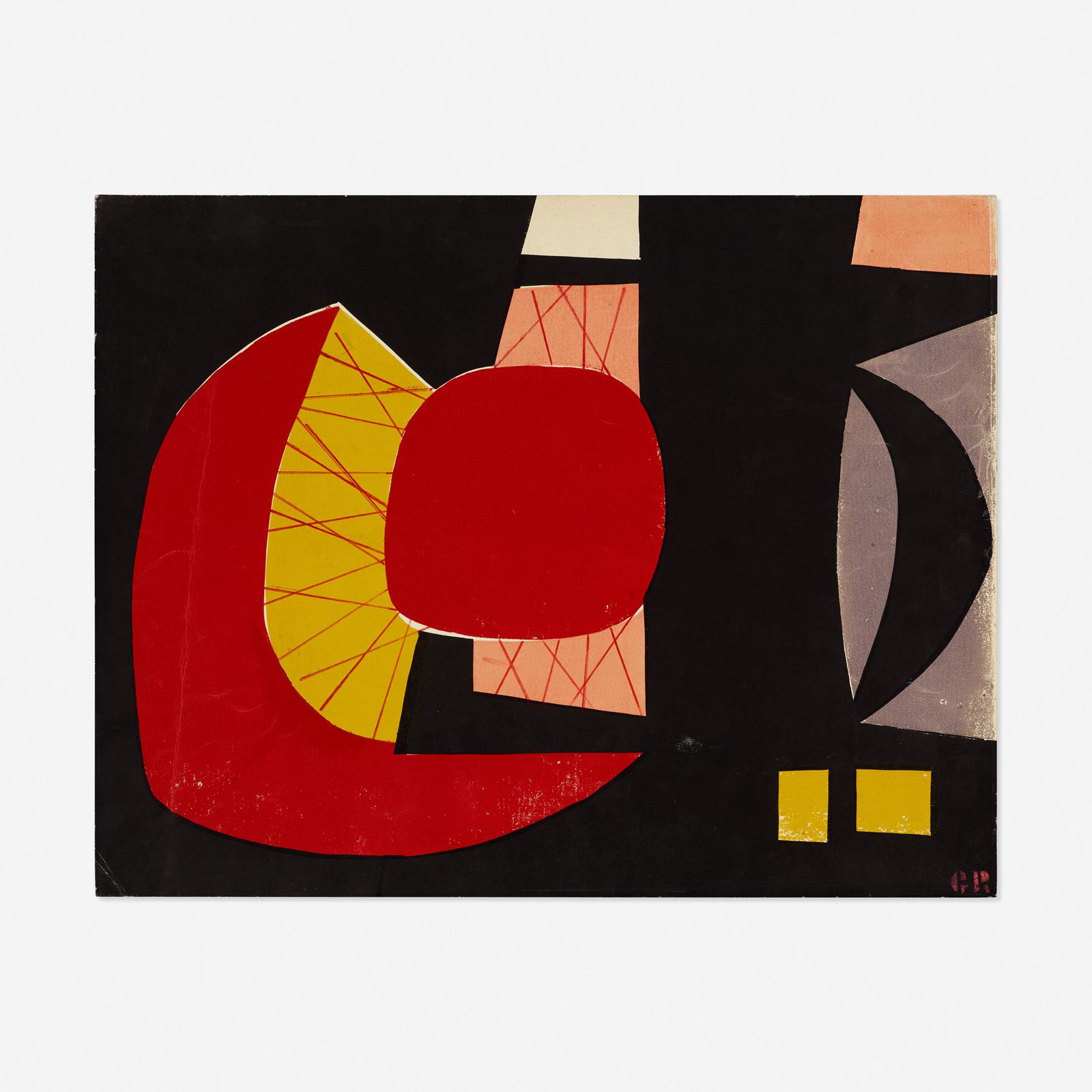 George Rickey, Untitled: George Rickey Untitled c.1940screenprint in colors15.125 h × 19.5 w in (38 × 50 cm) Stamped signature to lower right 'GR'. Provenance: Acquired directly from the sister of