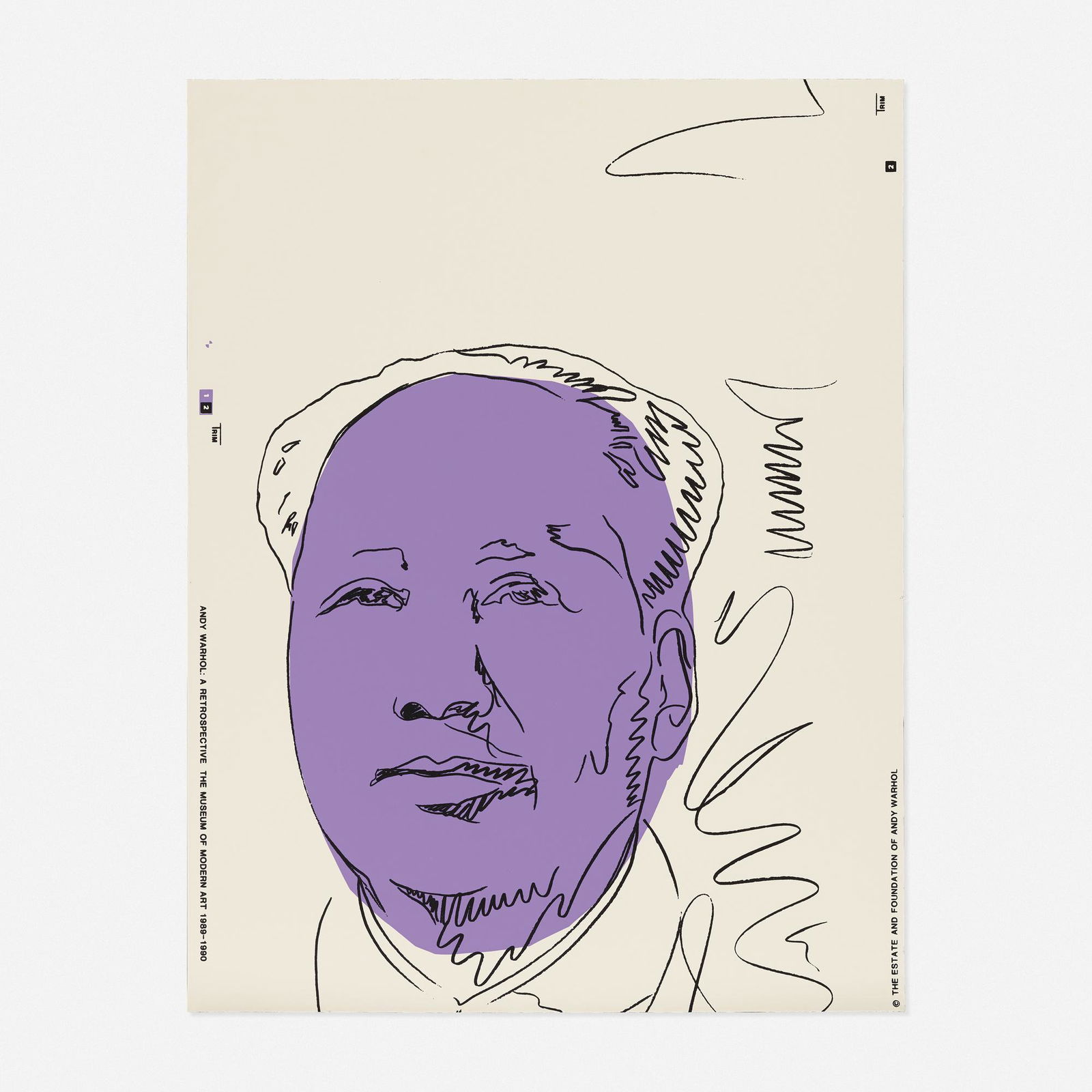 Andy Warhol, Mao: Andy Warhol Mao 1989screenprint in colors on wallpaper38.25 h × 29.625 w in (97 × 75 cm) This work is from the edition of unknown size published by the Museum of Modern Art, New York