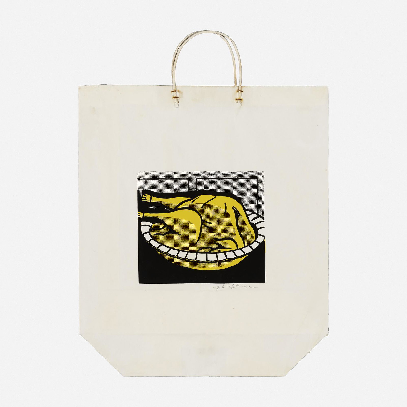 Roy Lichtenstein, Turkey Shopping Bag: Roy Lichtenstein Turkey Shopping Bag 1964 screenprint in colors on paper shopping bag 23.25 h × 16.875 w in (59 × 43 cm) Signed to lower right 'Roy Lichtenstein'. This work is from the