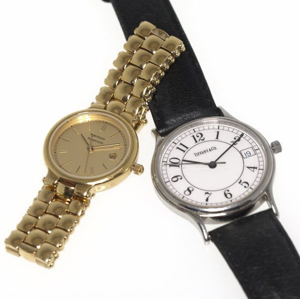TIFFANY & CO. Two watches with quartz movements: TIFFANY & CO. Two watches with quartz movements. GF Portfolio lady's bracelet watch with sweep second hand and calendar together with a gentleman's watch with Arabic markers on a white face, calendar,