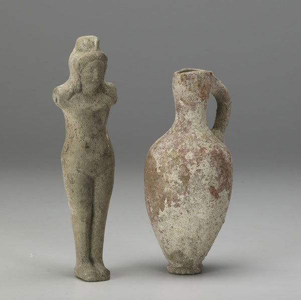 GRECO-ROMAN TRADE POTTERY: GRECO-ROMAN TRADE POTTERY Amphora and koure figure. Larger: 8''