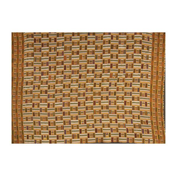 ASHANTI KENTE CLOTH: ASHANTI KENTE CLOTH Ghana, Africa. Large hand loomed textile wrap reserved for ceremonial regalia worn by the tribe, early to mid 20th C. Excellent overall condition. 127'' x 79''