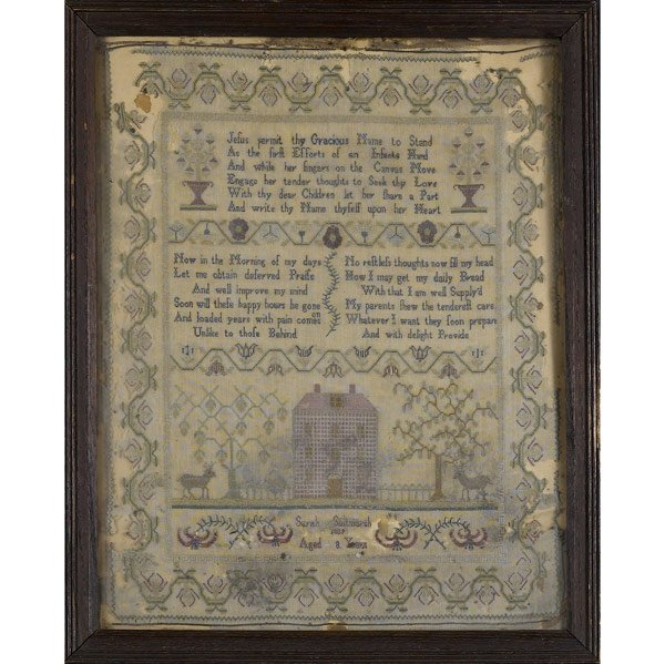 SAMPLERS Grouping of four samplers: SAMPLERS Grouping of four samplers, all with damage, 19th C. Largest: 20'' x 17''