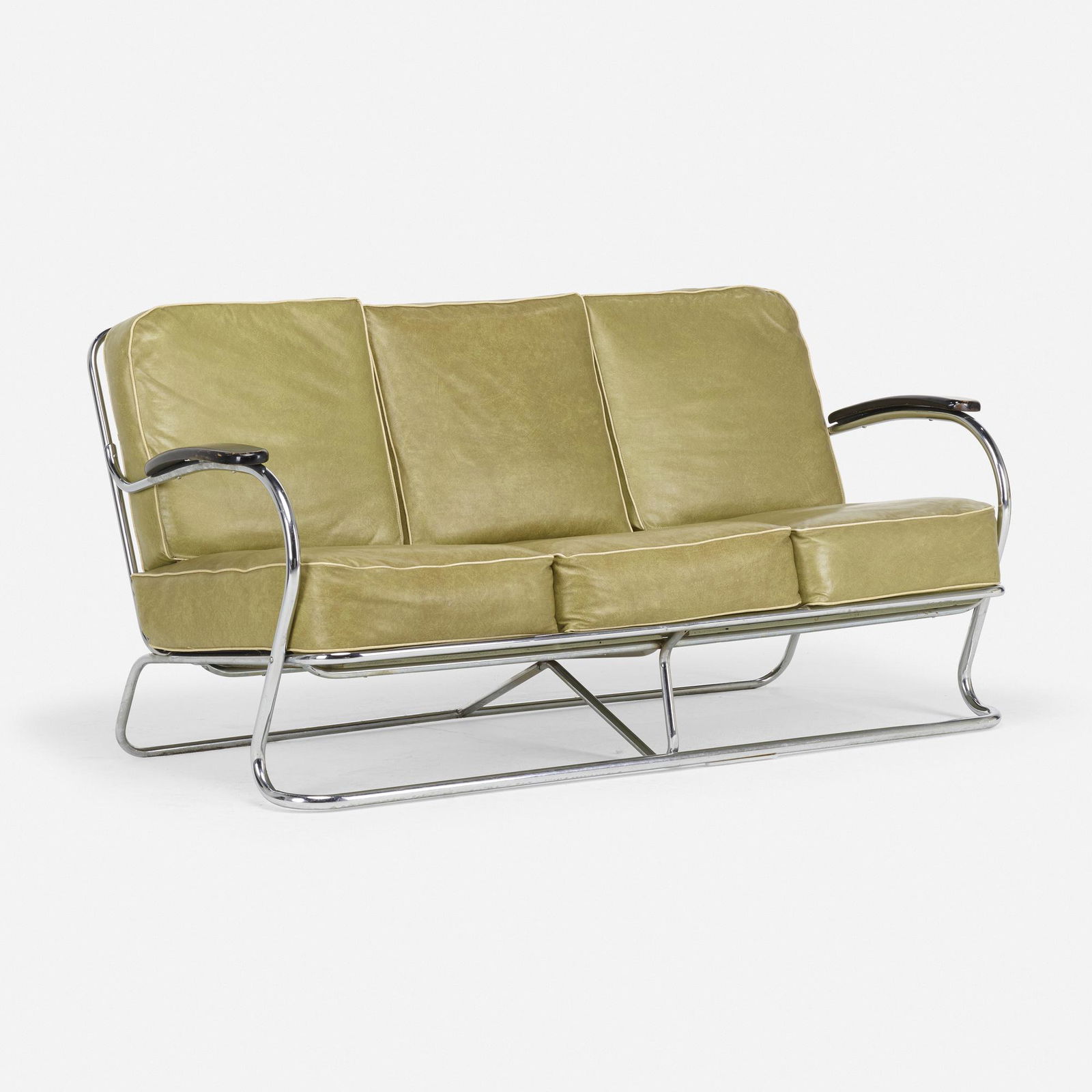 Kem Weber, Davenport settee, model SD-8-C: Kem Weber Davenport settee, model SD-8-C Lloyd Manufacturing CompanyUSA, c. 1938chrome-plated steel, vinyl, lacquered wood33 h × 65 w × 33 d in (84 × 165 × 84 cm) Ma