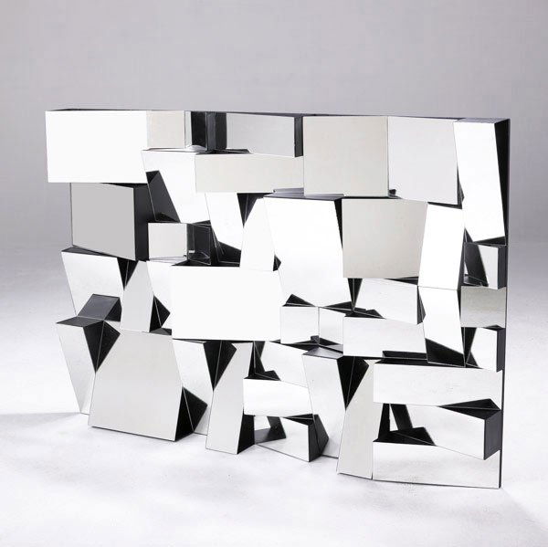 STYLE OF NEAL SMALL Faceted wall-hung mirror.: STYLE OF NEAL SMALL Faceted wall-hung mirror. 37'' x 52 1/2'' x 4 3/4''