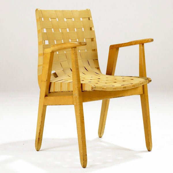 ABEL SORENSON/ KNOLL Rare armchair: ABEL SORENSON / KNOLL Rare armchair in solid birch with woven canvas seat. Remnants of Knoll Associates tag. 33 3/4'' x 24 1/2'' x 19 1/2''