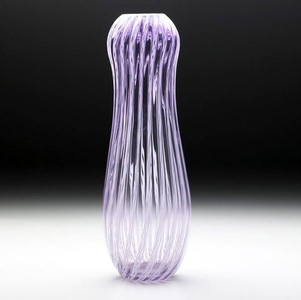 NANNY STILL / RIIHIMAEN LOSI OY (Finland) Vase: NANNY STILL / RIIHIMAEN LOSI OY (Finland) Lavender glass vase with delicate white threading. Marked Riihimaen Losi Oy Nanny Still. 12'' 4 1/2''