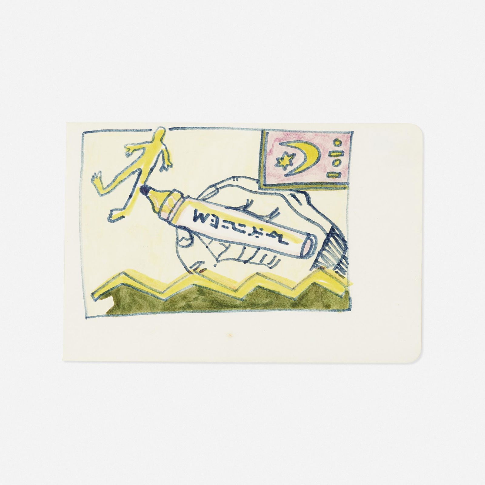 Robert Combas, Amar dessine un bonhomme!: Robert Combas Amar dessine un bonhomme! 1982ink on paper5.5 h × 8.375 w in (14 × 21 cm) Signed, titled and dated to verso 'Amar dessine un bonhomme! Combas 82'. Provena