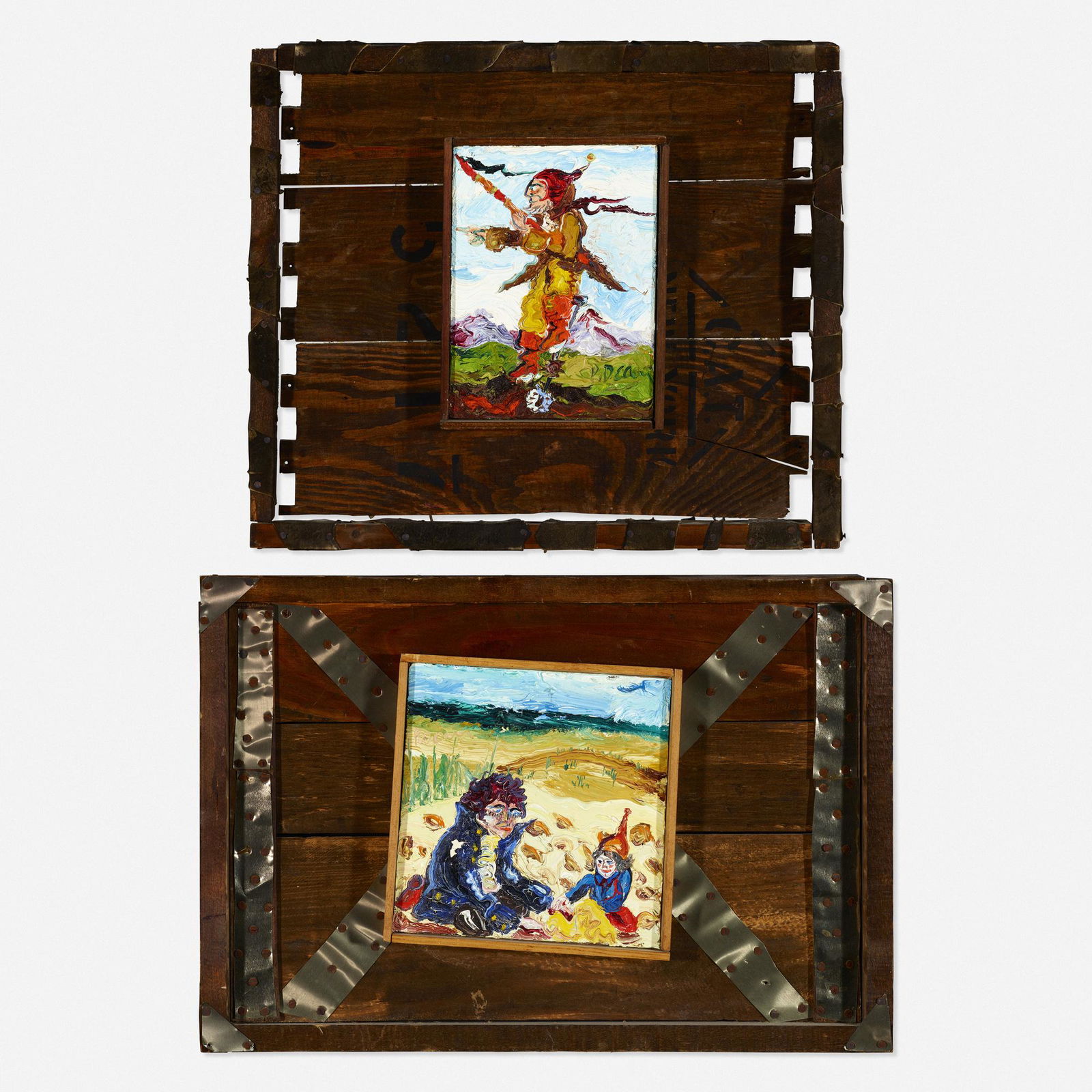 Peter Dean, Untitled (two works): Peter Dean Untitled (two works) c. 1960oil on panel with artist's frame8 h × 6 w in (20 × 15 cm) Additional work measures: 8 h x 7.875 w inches. Signed to lower right 'P. Dean'. S