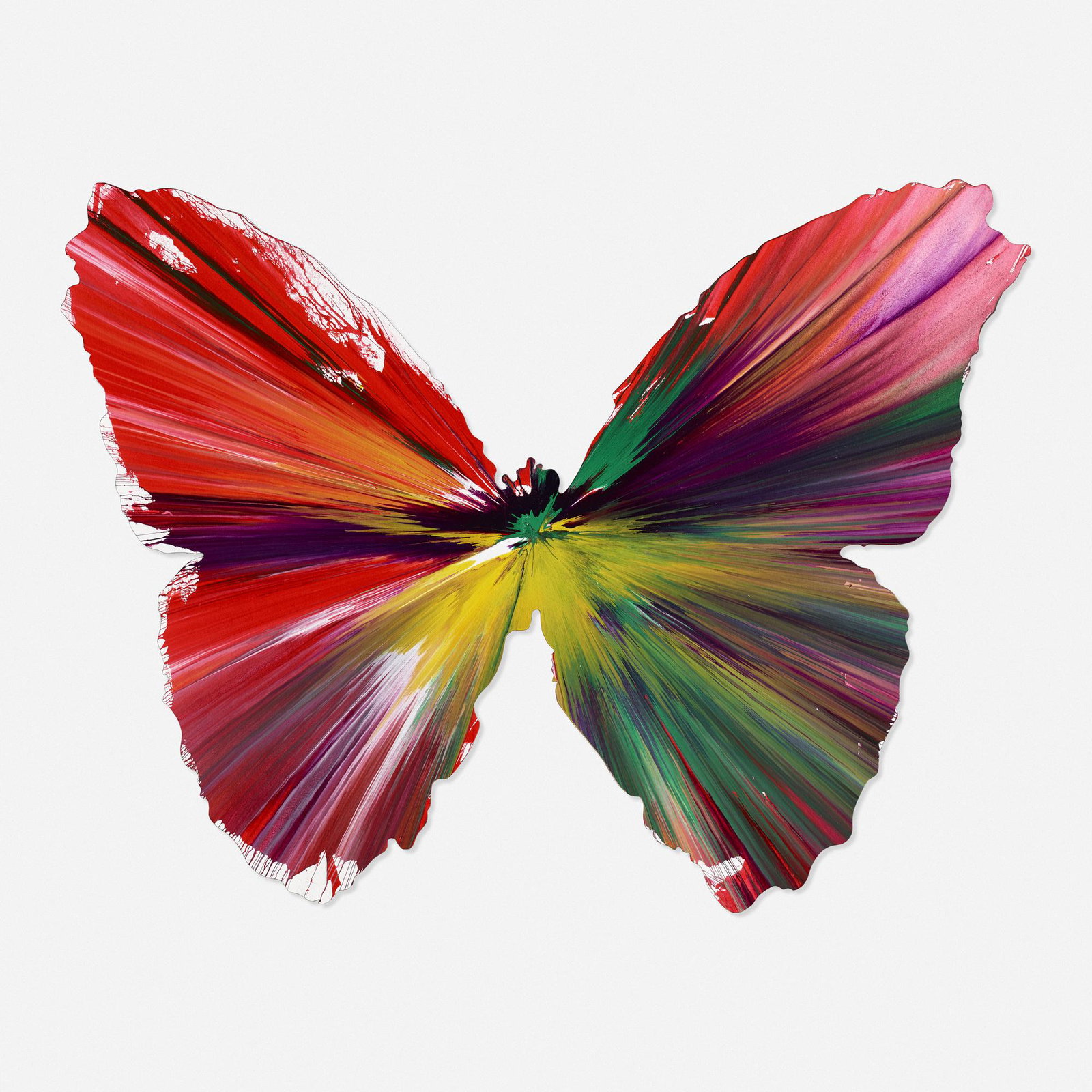 Damien Hirst, Butterfly Spin Painting: Damien Hirst Butterfly Spin Painting 2009 acrylic on paper 21.5 h × 27 w in (55 × 69 cm) Created with public collaboration at the Damien Hirst Spin Workshop to celebrate the opening of