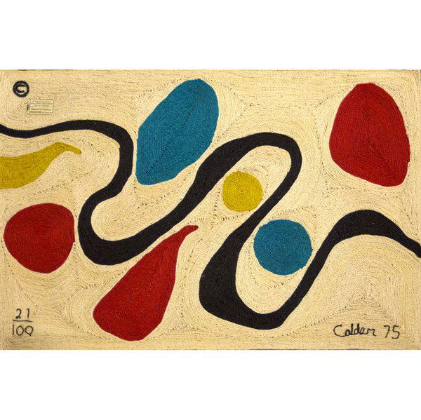 ALEXANDER CALDER / BON-ART Maguey fiber tapestry: ALEXANDER CALDER / BON-ART Maguey fiber tapestry, ''Turquoise,'' 1975. Woven Calder 75 numbered 21 of 100 with copyright and fabric label. 56 1/2'' x 84 1/2''