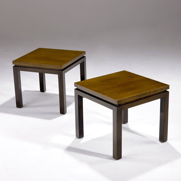 HARVEY PROBBER Pair of mahogany side tables: HARVEY PROBBER Pair of mahogany side tables. 16'' x 18'' sq.