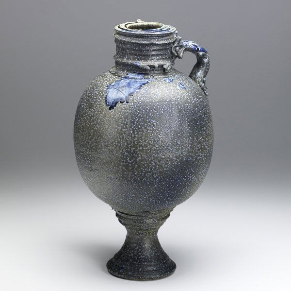 DON REITZ Glazed stoneware vessel: DON REITZ Glazed stoneware single-handled footed sculptural vessel, 1973. Signed and dated. 18 1/2'' x 10 1/2''