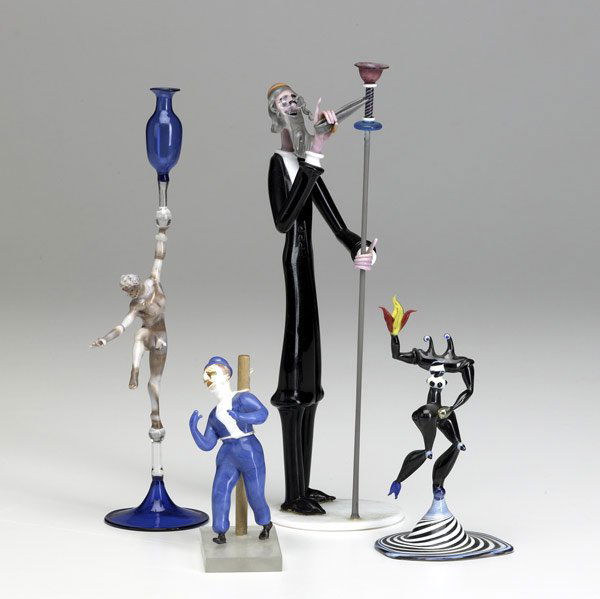GIANNI TOSO / SHANE FERO / PAT OWEN: GIANNI TOSO / SHANE FERO / PAT OWEN Four lampworked glass figurines. Toso and Bubacco pieces signed. Tallest: 7 1/2'' h