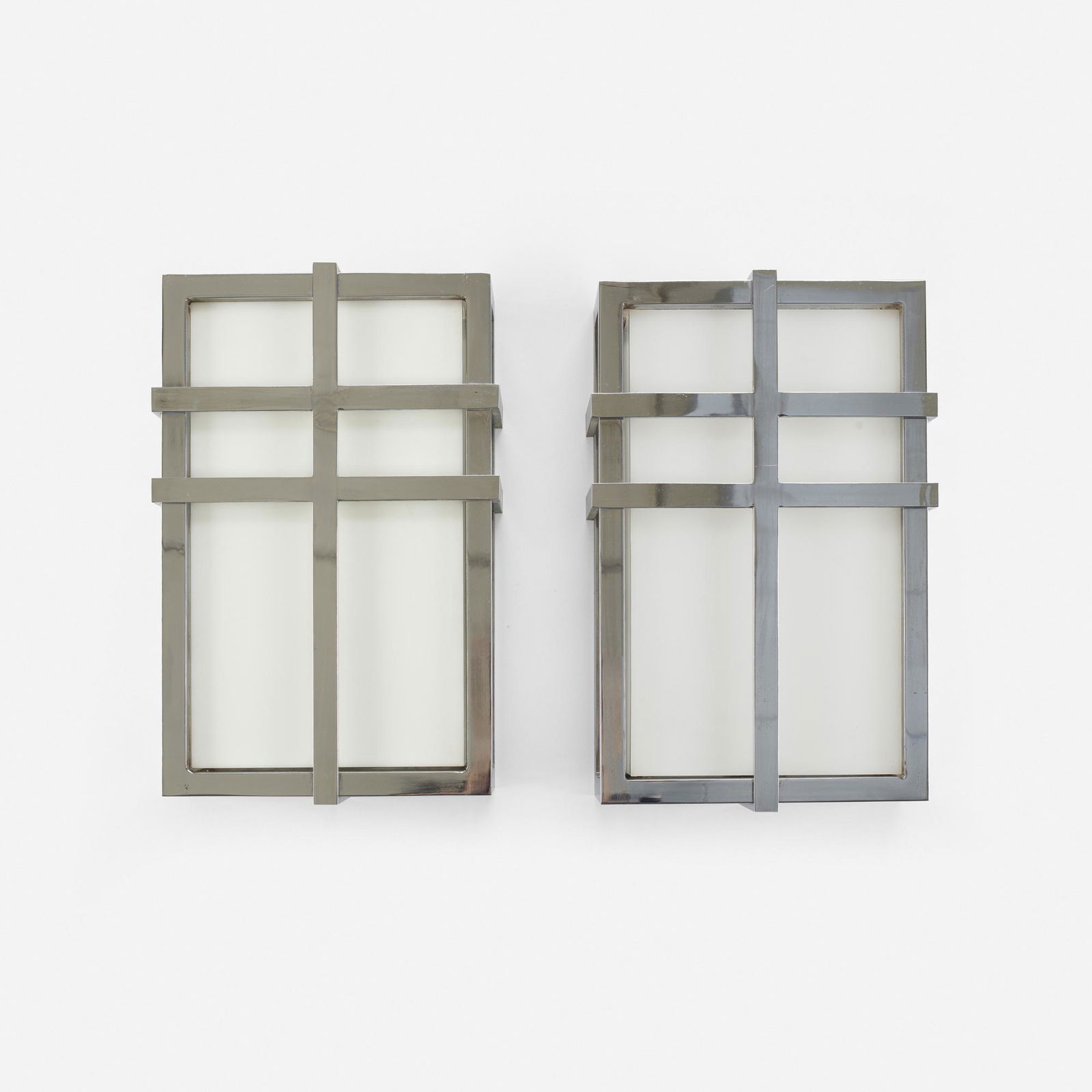 Jay Spectre, Sconces from the Campbell Residence, pair: Jay Spectre Sconces from the Campbell Residence, pair Jay Spectre, Inc.USA, c. 1980chrome-plated steel, acrylic10.5 w × 4.5 d × 16.5 h in (27 × 11 × 42 cm) P