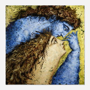 Jean-Pierre Roc-Roussey, Amour en Bleu: Jean-Pierre Roc-Roussey Amour en Bleu oil on canvas51 h × 51 w in (130 × 130 cm) Signed to lower right 'Roc Roussey'. Titled to verso 'Amour en Bleu'. Provenance: Ac