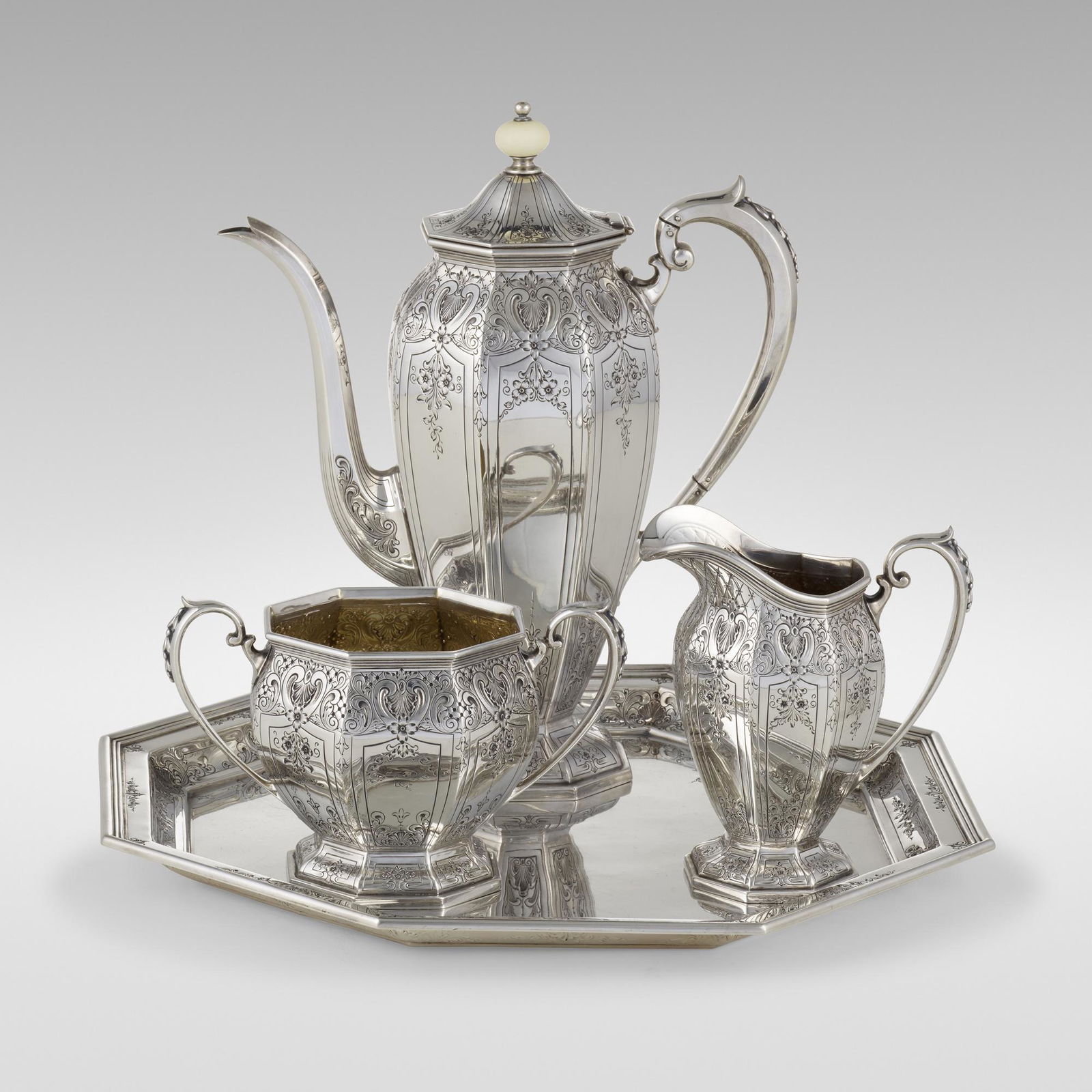 Wm. B. Durgin Co., Three-piece coffee service with tray (1 of 3)