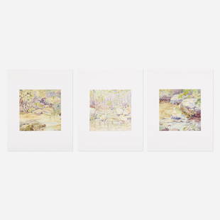 John Pierce Barnes, Untitled (three works): John Pierce Barnes Untitled (three works) 1921watercolor on paper10.5 h × 10.5 w in (27 × 27 cm) Signed and dated to lower right of two works 'John P. Barnes 1921'. Estate stamp to ve